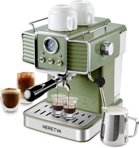 <b>Neretva</b> 15 Bar <b>Espresso</b> Coffee <b>Machine</b> with Milk Frother Steam Wand, 1350W Professional Coffee Maker, 54 Oz Removable Water Tank <b>Espresso</b> Maker Cappuccino, Latte, Machiato, Green, For Home Barista by Color: Vintage Green How customer reviews and ratings work Positive reviews Cute and Great 3 people found this helpful. . Neretva espresso machine